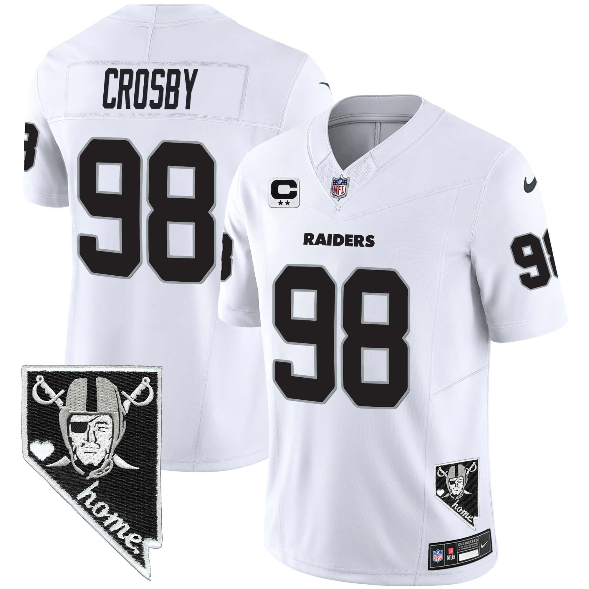 Men Oakland Raiders #98 Crosby White 2024 Nike Nevada Home Patch Vapor NFL Jersey